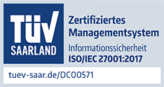 TÜV Saarland Zertifikat ISO/IEC 27001:2017 für Informationssicherheit